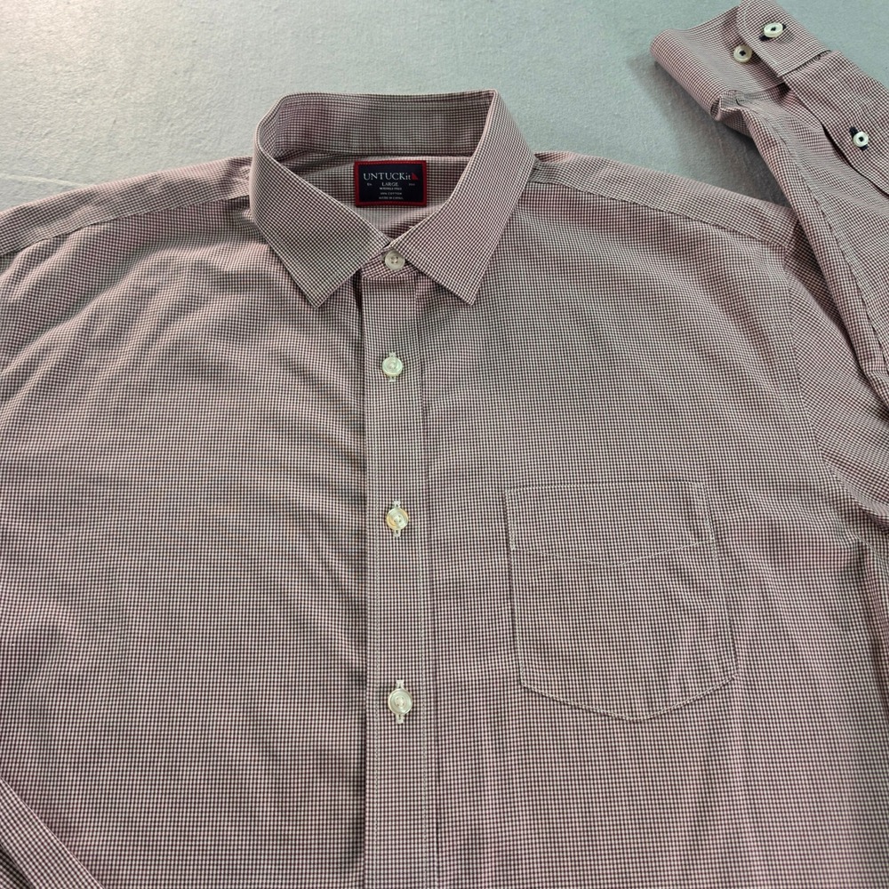 UNTUCKit Gargiulo Maroon Gingham Check Wrinkle Free Shirt Mens Large Long Sleeve